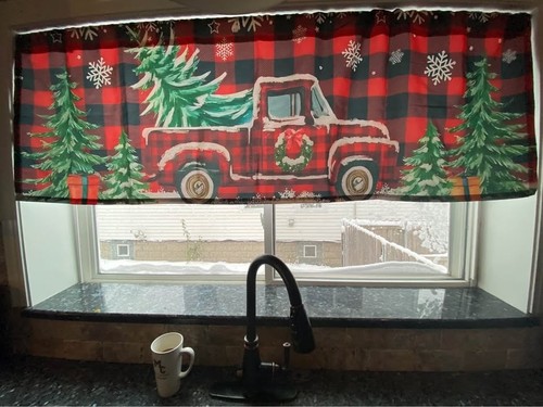 Christmas Window Valance 24" x 68” Rod Pocket, Red Truck - photo 2
