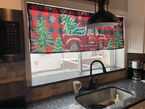 Christmas Window Valance 24" x 68” Rod Pocket, Red Truck - photo 3