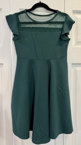 Shein Beautiful Dark Green Party Dress W/Detailed Lace Neck- You