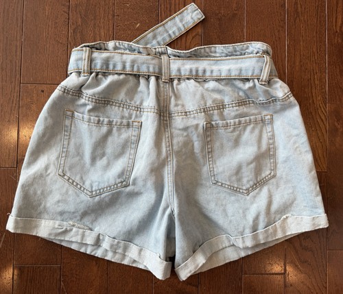 Juniors Medium High-Rise Paperbag Waist Shorts Light Blue Denim - photo 4