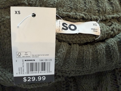 Junior’s XS Olive Green Cable Knit Sweater SO Brand - photo 2