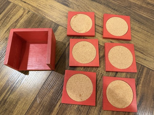 Vintage Red Wooden Cork Farmhouse Kitchen Coaster Set (7 Pc) - photo 2