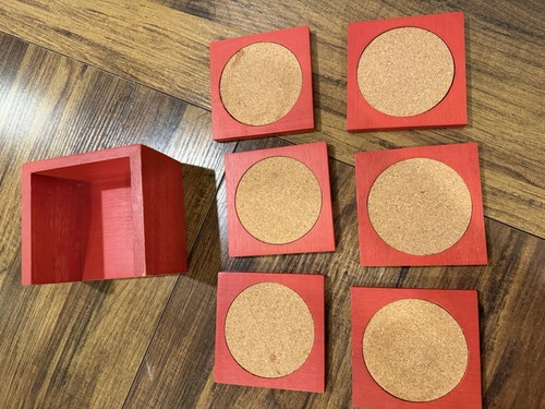 Vintage Red Wooden Cork Farmhouse Kitchen Coaster Set (7 Pc) - photo 5