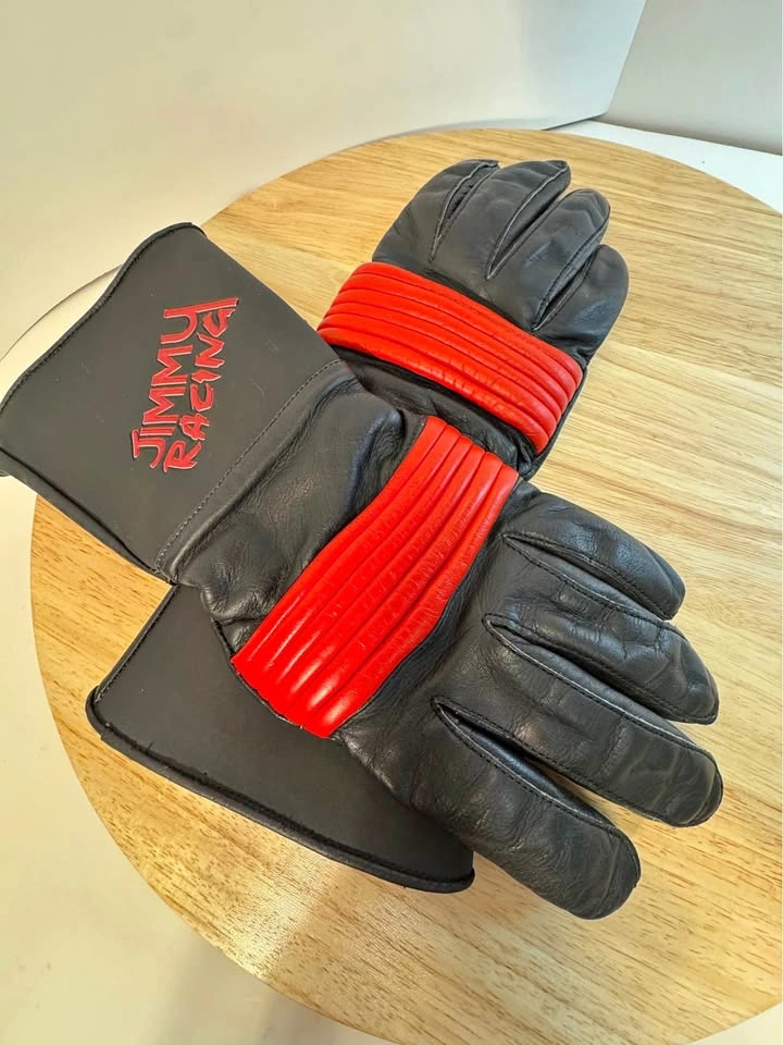 LEATHER MOTORCYCLE GLOVES- men's med. "Jimmy Racing" Like new