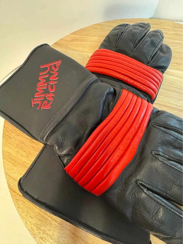 LEATHER MOTORCYCLE GLOVES- men's med. "Jimmy Racing" Like new - photo 2