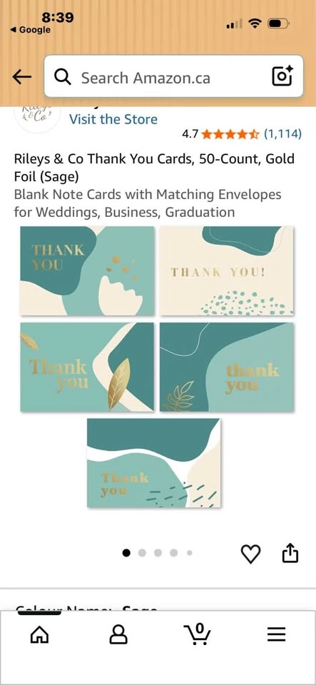 BRAND NEW 50 beautiful Sage colour thank cards with envelopes - photo 3