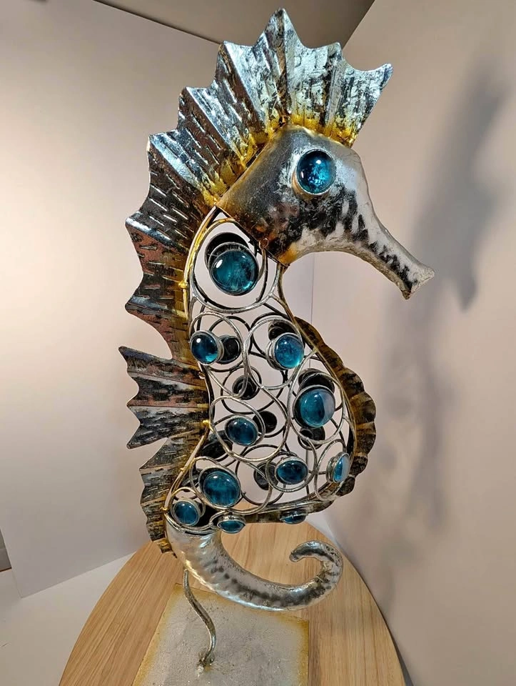 Coastal Seahorse Tabletop Sculpture with Glass Beads