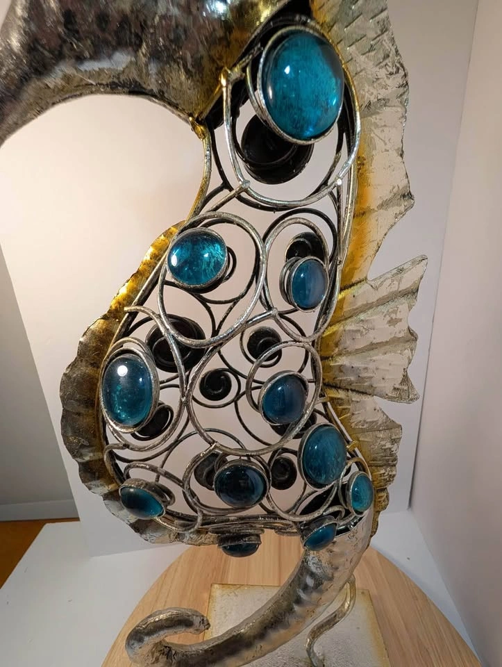 Coastal Seahorse Tabletop Sculpture with Glass Beads - photo 3