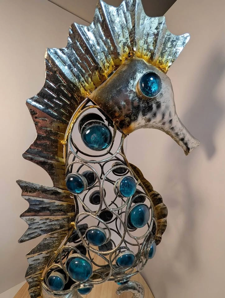 Coastal Seahorse Tabletop Sculpture with Glass Beads - photo 5