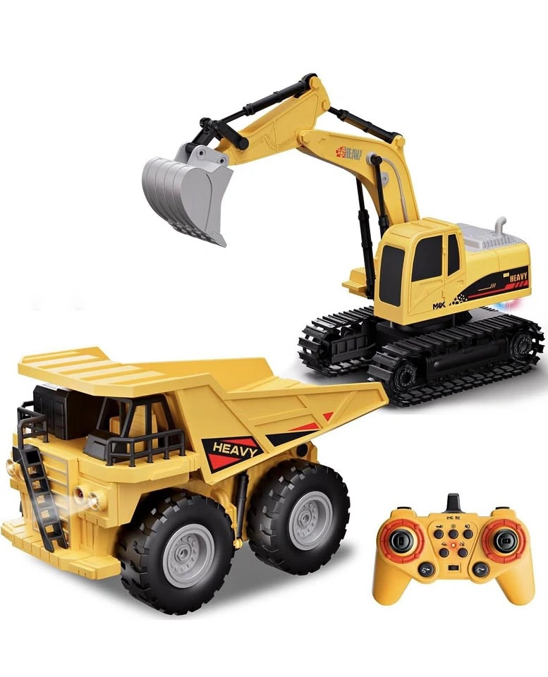 RC Excavator and Dump Truck Toy Set