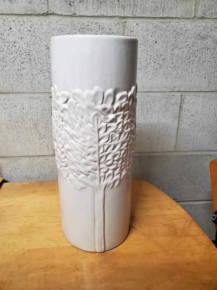 White Ceramic Embossed Tree Vase
