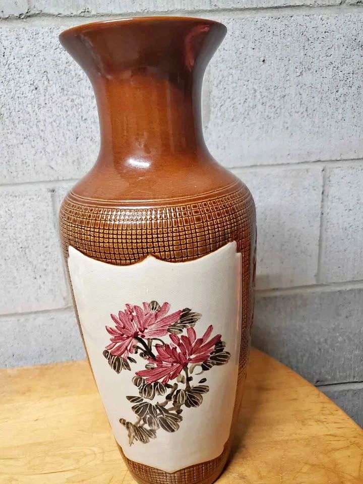 Vintage Chinese Ceramic Vase with Floral and Landscape Panels