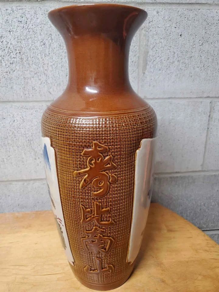 Vintage Chinese Ceramic Vase with Floral and Landscape Panels - photo 2