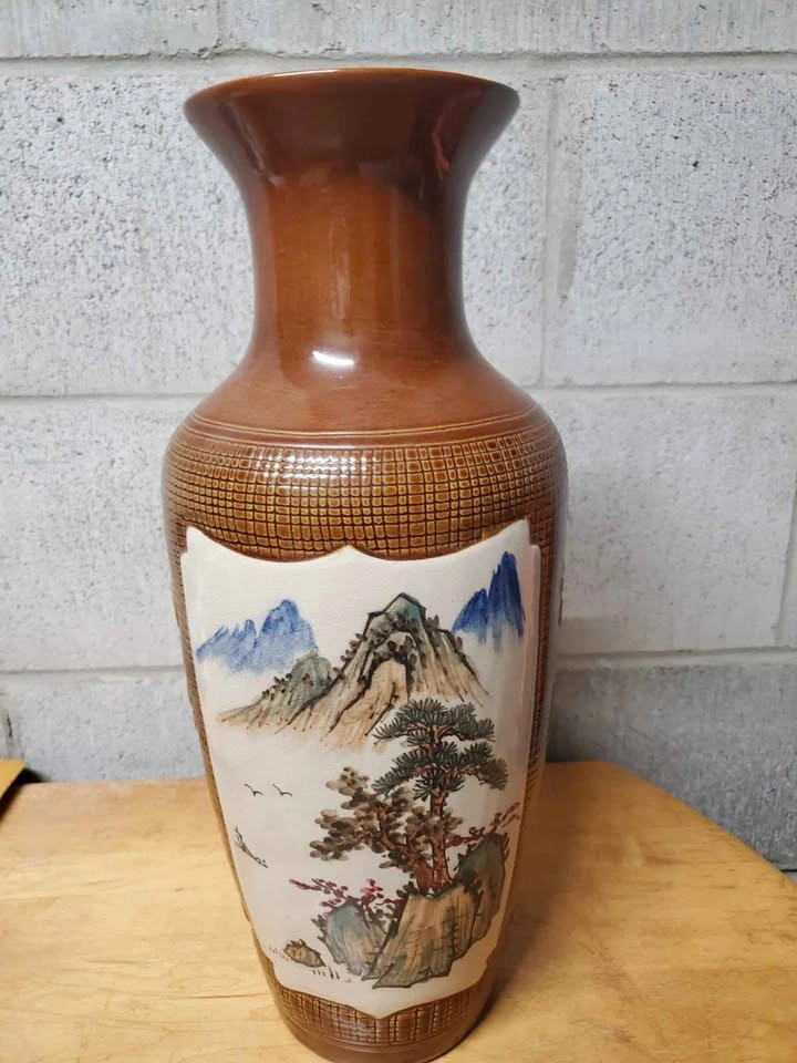 Vintage Chinese Ceramic Vase with Floral and Landscape Panels - photo 3