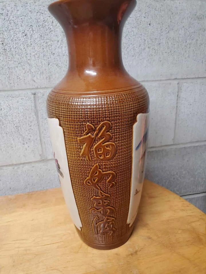 Vintage Chinese Ceramic Vase with Floral and Landscape Panels - photo 4
