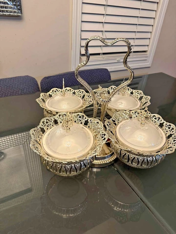 Beautiful silver stylish dry fruits tray