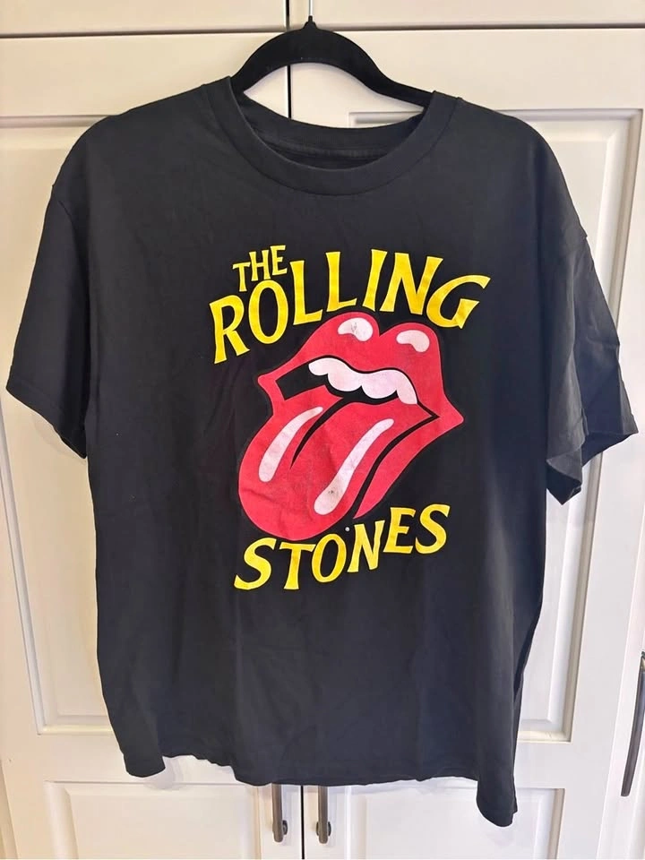 The Rolling Stones Black Tee with Red Tongue and Yellow Logo