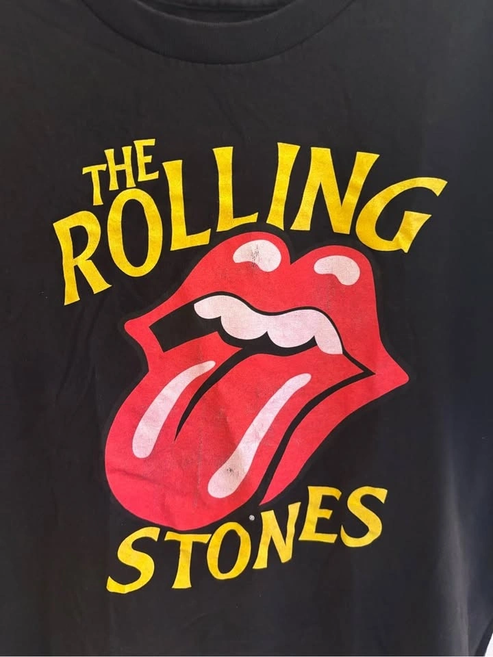 The Rolling Stones Black Tee with Red Tongue and Yellow Logo - photo 2