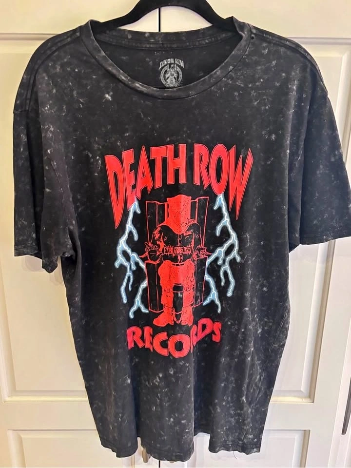 Death Row Records Electric Chair Graphic T-Shirt Black Acid Wash