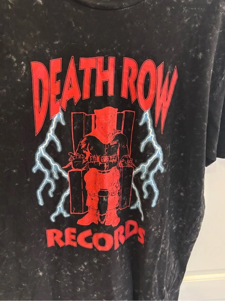 Death Row Records Electric Chair Graphic T-Shirt Black Acid Wash - photo 2