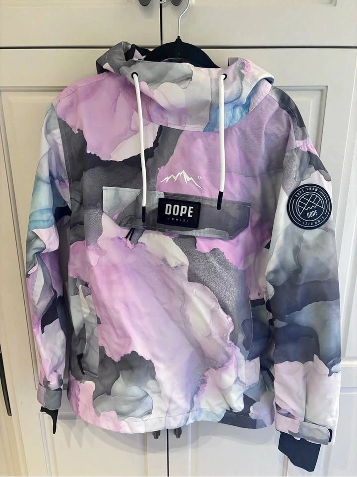 DOPE Ski Anorak Jacket in pink watercolour, women’s small