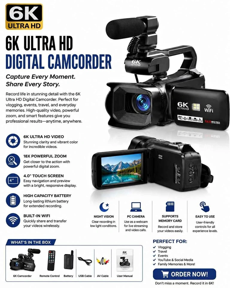 6K Ultra HD Digital Camcorder