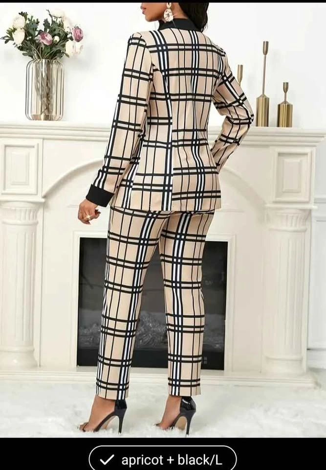 Apricot and Black Plaid Two-Piece Suit Set - photo 2