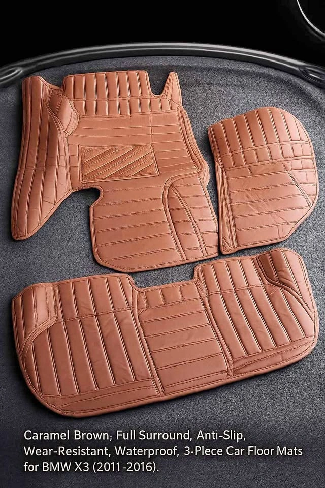 Caramel Brown 3-Piece Car Floor Mats for BMW X3 (2011-2016)