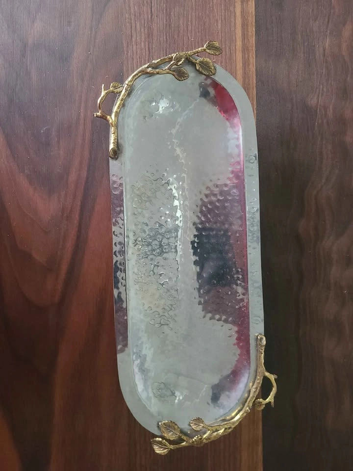 Michael Aram Style Hammered Metal Tray with Gold Branch Handles - photo 2