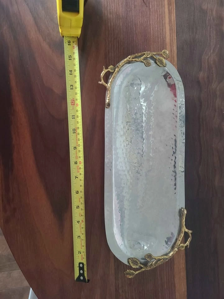 Michael Aram Style Hammered Metal Tray with Gold Branch Handles - photo 3
