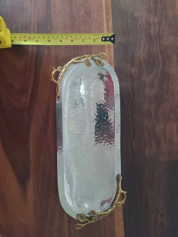 Michael Aram Style Hammered Metal Tray with Gold Branch Handles - photo 4