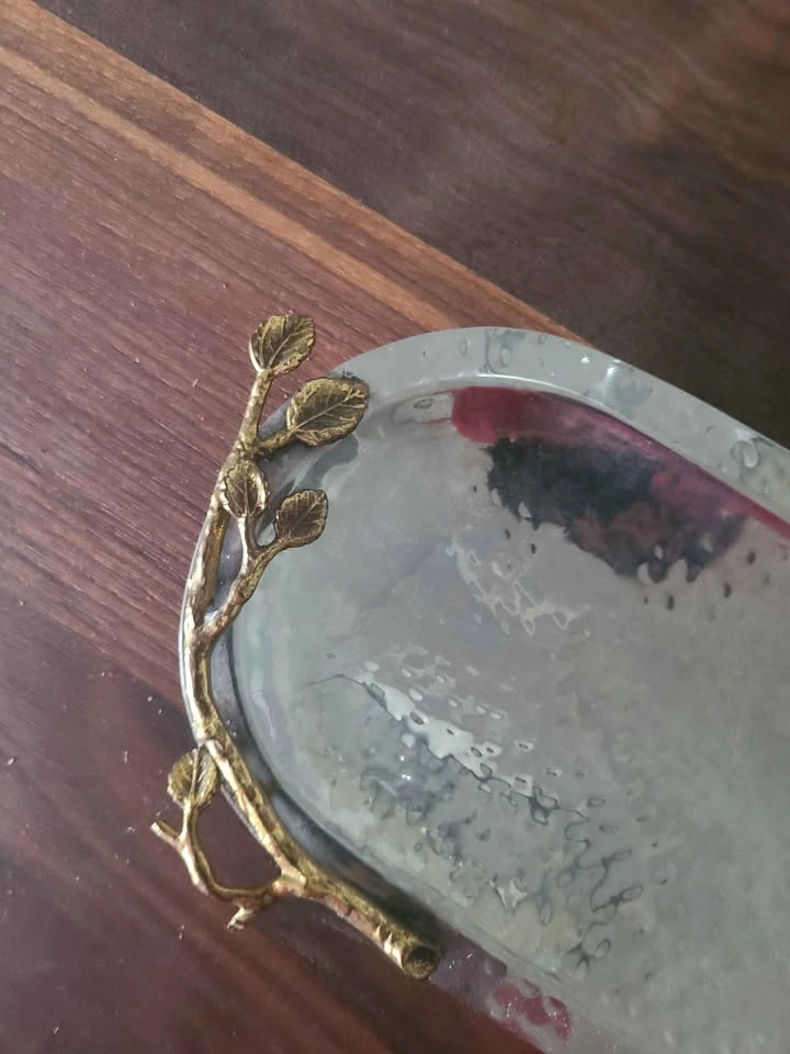 Michael Aram Style Hammered Metal Tray with Gold Branch Handles - photo 5