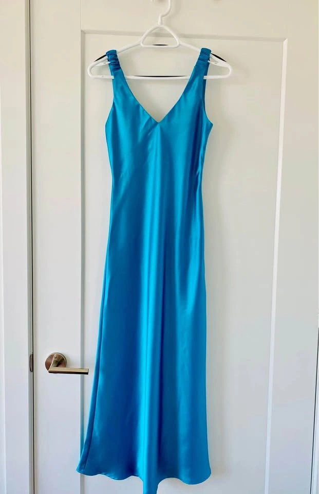 New- Zara Satin Slip Dress - Blue - XS
