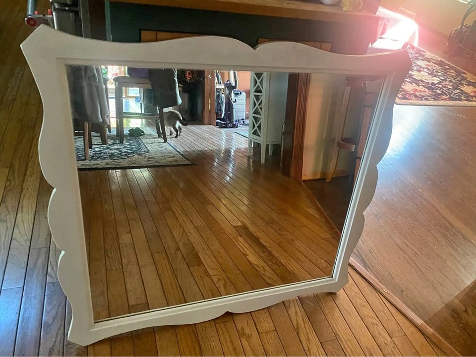 White wood Wall or Vanity Mirror 34” x 31”h