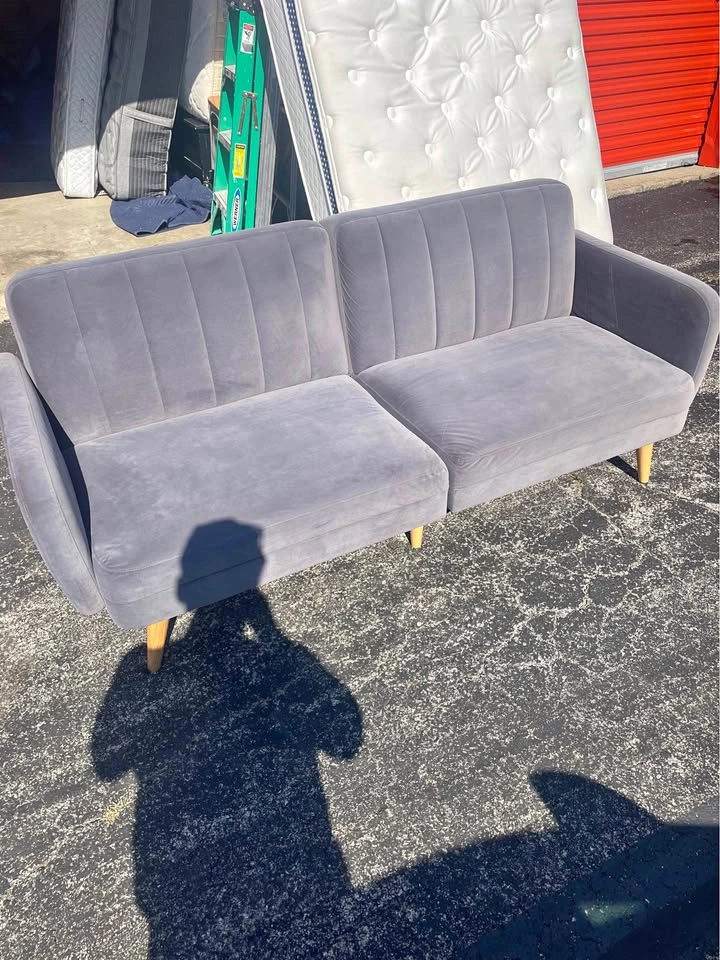 Comfy Grey Velour Fabric Futon