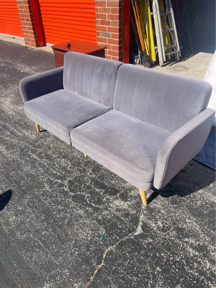 Comfy Grey Velour Fabric Futon - photo 2