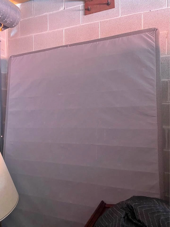 Queen Box Spring $40, Frame with wheels $40