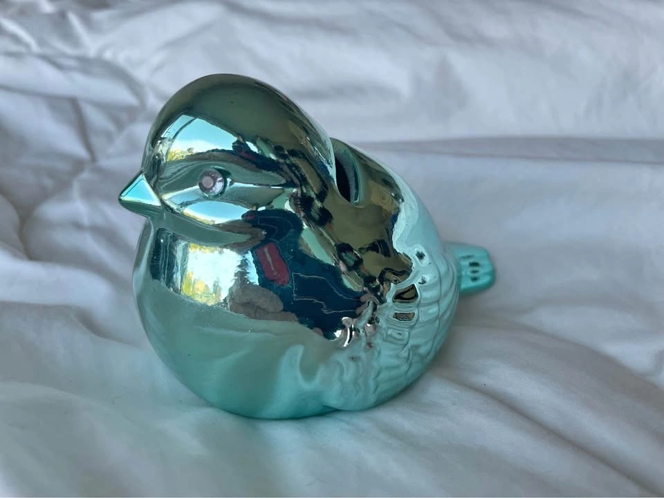 Metallic Teal Bird Piggy Bank