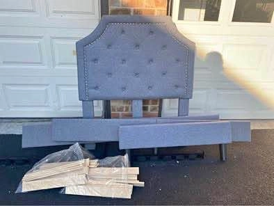 Twin Grey Upholstered Bed Frame Headboard Footboard
