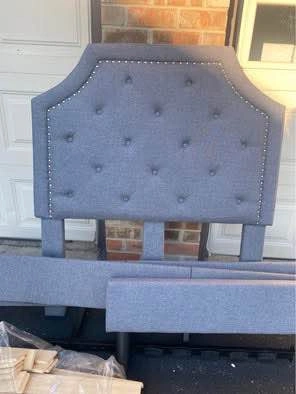 Twin Grey Upholstered Bed Frame Headboard Footboard - photo 2