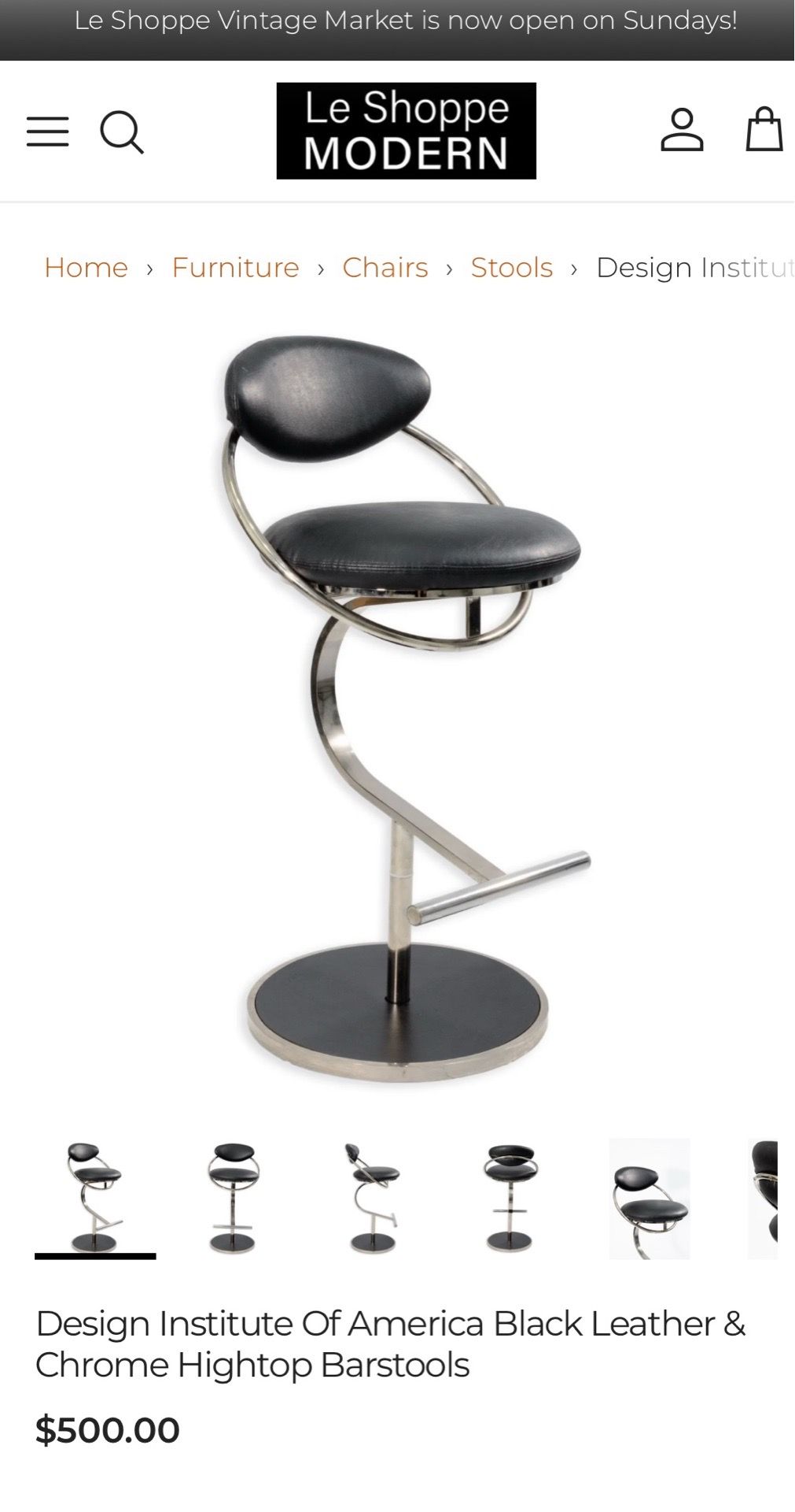 Black leather and chrome barstool - photo 5