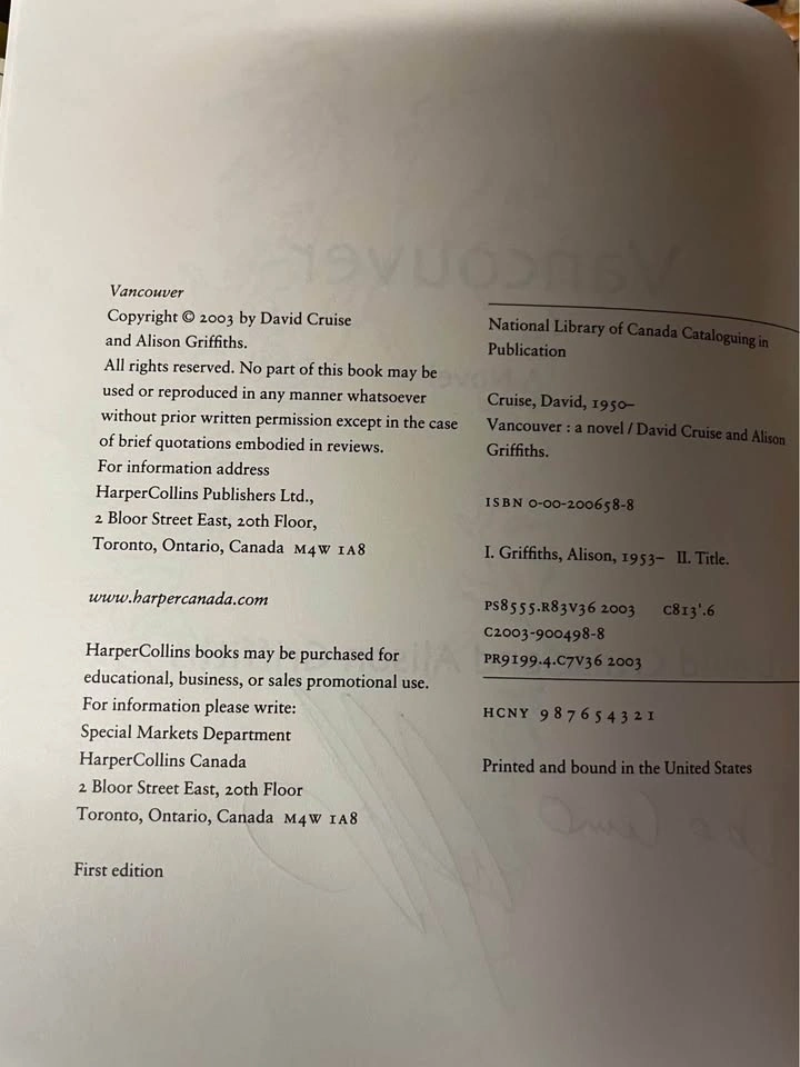 Signed First Edition Hardcover - Vancouver: A Novel - photo 3