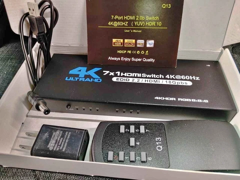 7x1 HDMI Switcher 4K@60Hz - Connect 7 devices to 1 TV!