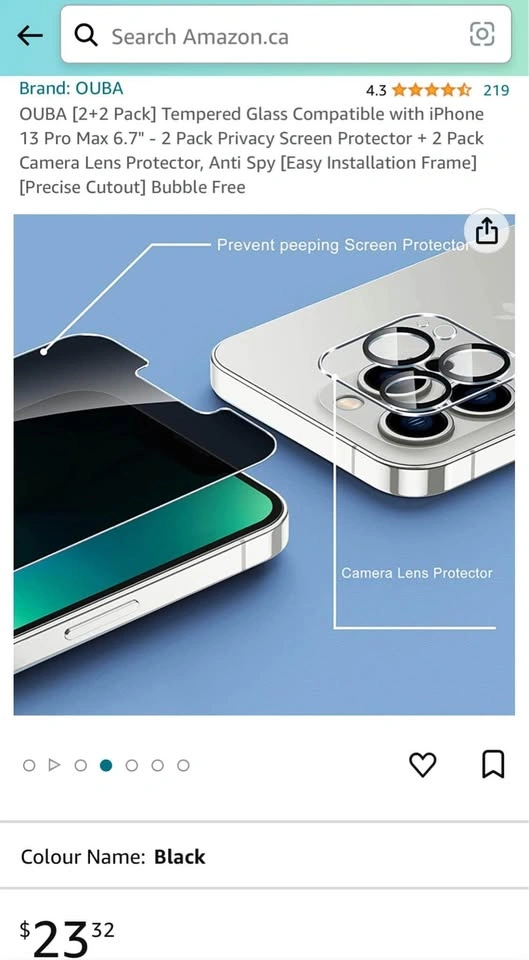 (2+2Pk) Privacy Screen + Camera Lens Protectors (iPhone 13 Pro M - photo 2