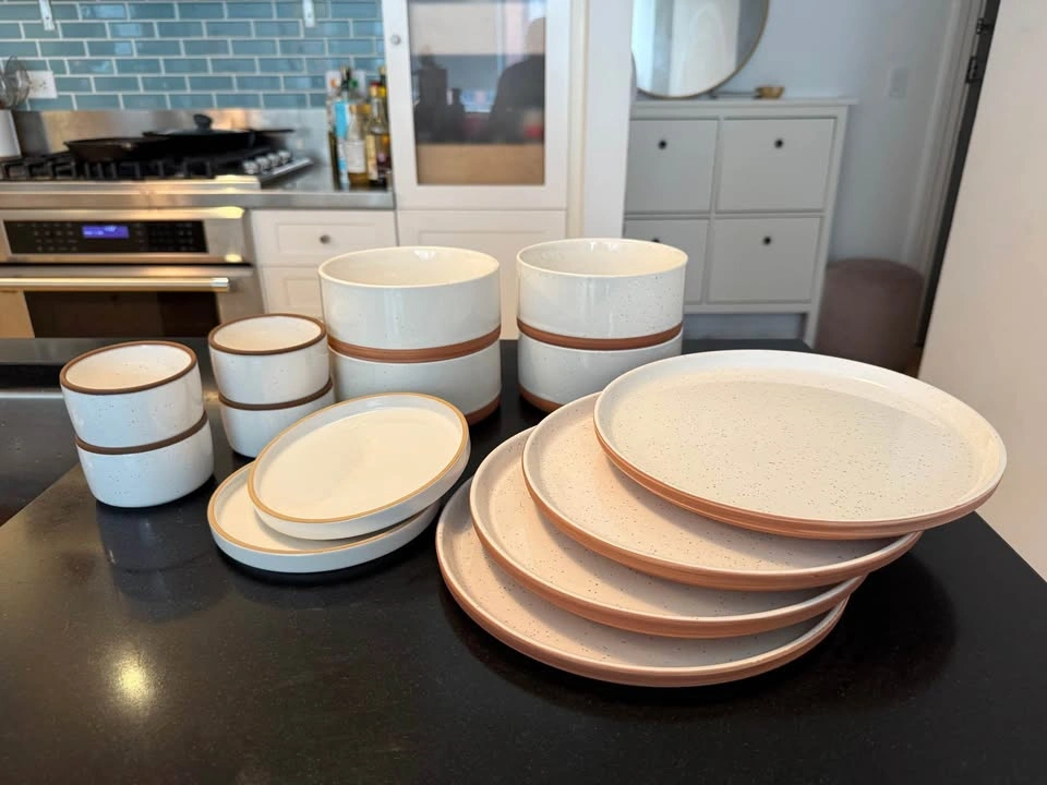 Our Place Full Ceramic, Speckled Dinnerware and Bowl Set