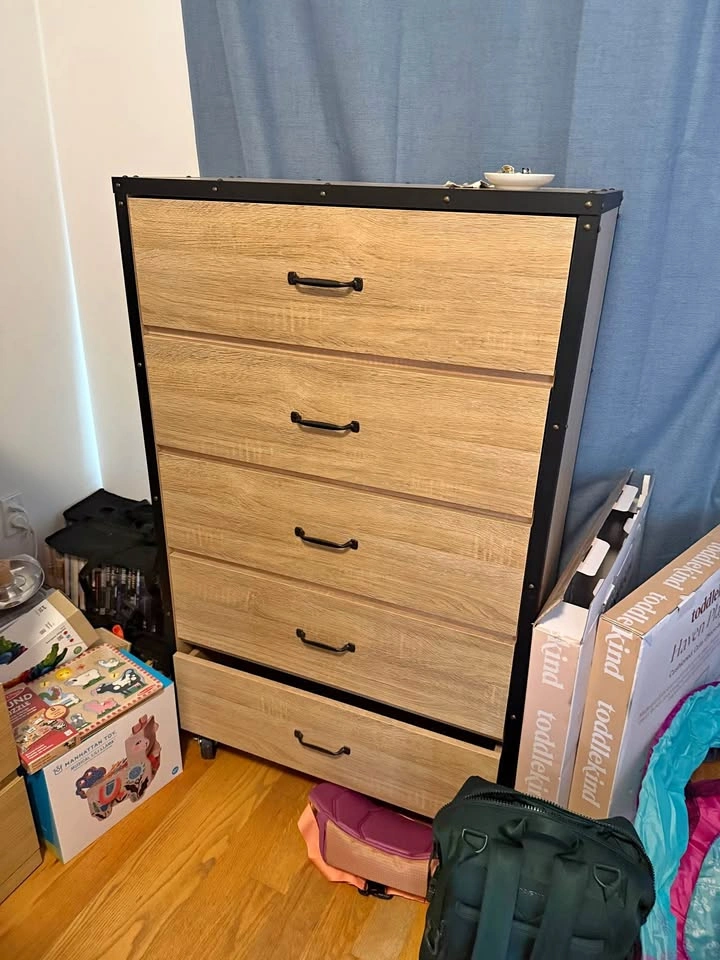 Industrial Oak 5-Drawer Dresser