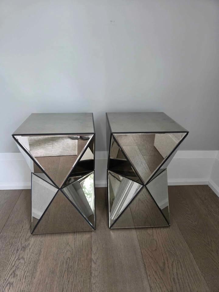 Two West Elm Multi-Faceted Prism Mirrored Side Tables - photo 3