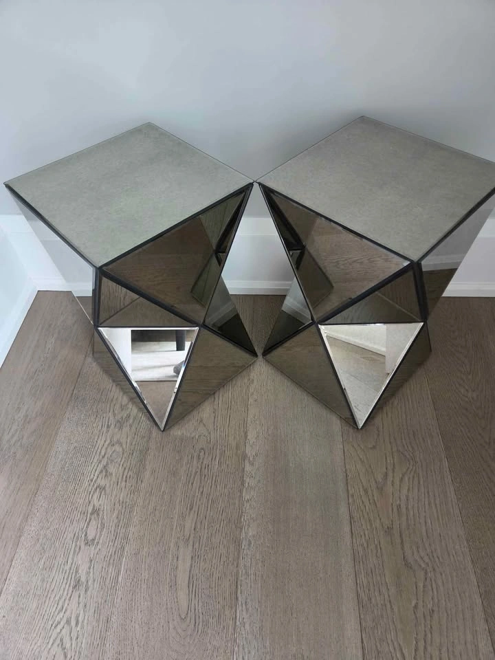 Two West Elm Multi-Faceted Prism Mirrored Side Tables - photo 4