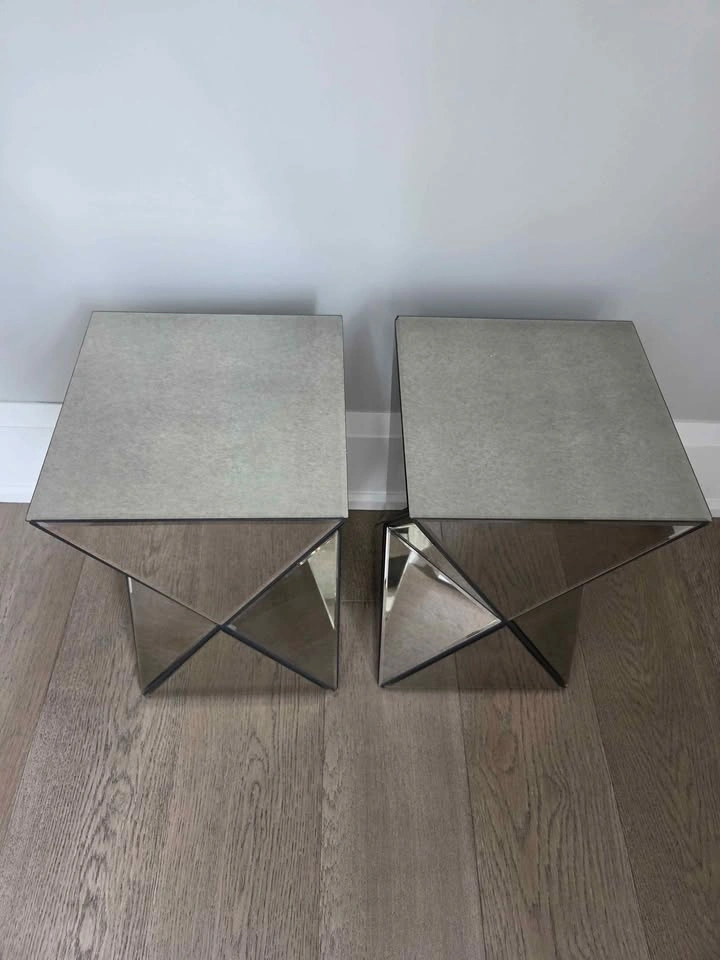 Two West Elm Multi-Faceted Prism Mirrored Side Tables - photo 5