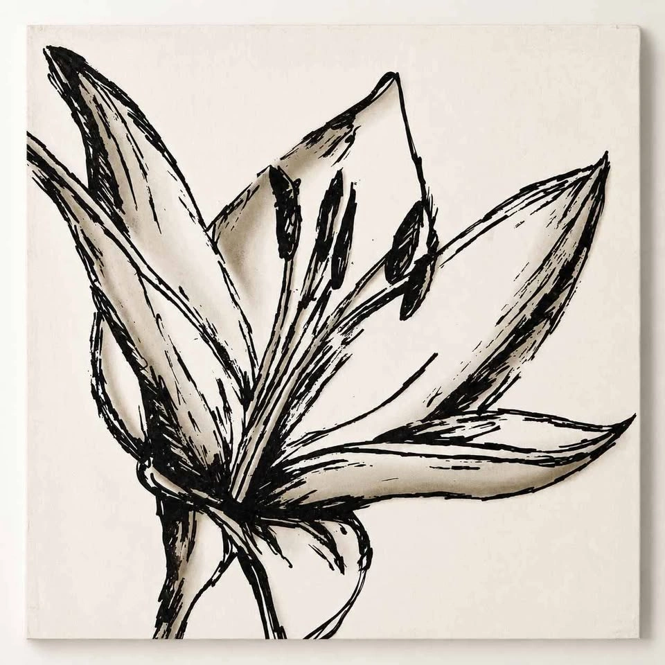 Large Sketched Tulip & Lily Canvas Wall Art Set 24" x 24" - photo 3